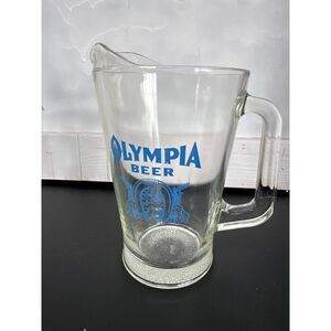 Olympia Brewing Beer Glass Pitcher-Blue Label with Horseshoe Design -9" tall